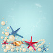 Vintage holiday banner with pearls and starfishes and place for