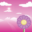 pink flower and mountain house vector