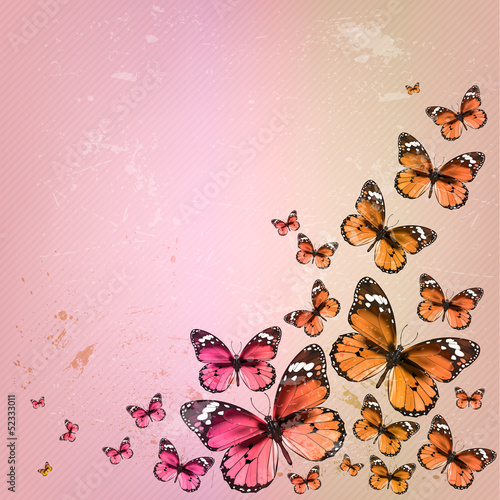 Vector: Colorful vintage summer background with butterfly. Grunge paper Colorful vintage summer background with butterfly. Grunge paper