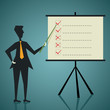 Vector: businessmen present pro and cons of product businessmen present pro and cons of product