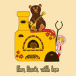 Background with Russian doll and oven