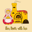 Background with Russian girll and oven