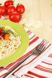 Tasty spaghetti with sauce and vegetables