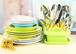 Plates, forks, knives, spoons and other kitchen utensil