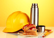 Lunch worker on orange background