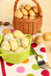Tender young potatoes with sour cream and herbs in pan