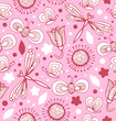 Rose floral pattern with flowers, dragonflies