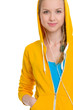 Photo: Happy teenager girl listening music in earphones Happy teenager girl listening music in earphones