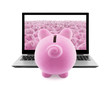 Piggy banks and laptop isolated on white