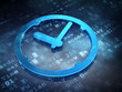Illustration: Time concept: Blue Clock on digital background Time concept: Blue Clock on digital background