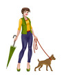 Girl walking with dog
