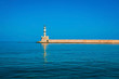 Famous lighthouse in bay in Chania at Crete, Greece