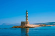 Famous lighthouse in bay in Chania at Crete, Greece