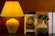 White photo frame and lamp
