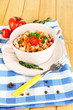 Delicious rice with vegetables and herbs in pot
