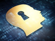 Privacy concept: Golden Head Whis Keyhole on digital background
