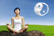 Photo: Exercise yoga outdoor under ying yang cloud Exercise yoga outdoor under ying yang cloud
