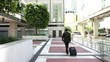Young city businessman with travel luggage