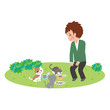 餌を与える男性