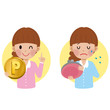 Illustration: 女性とポイント 女性とポイント
