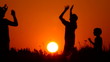 silhouettes of volleyball players