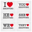 i love shopping, font type with signs, stickers and tags