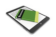 Illustration: E-library concept. Tablet PC with book E-library concept. Tablet PC with book
