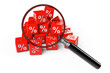 Ilustración: Red percent cubes with magnifier Red percent cubes with magnifier