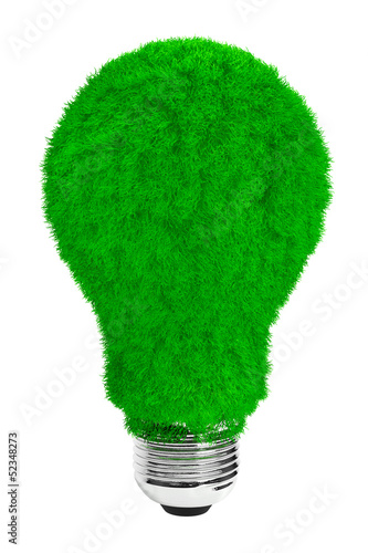 Illustration: Green energy concept. Light bulb with green grass Green energy concept. Light bulb with green grass