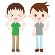 男の子２人 ピースサイン