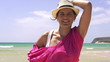 Young happy woman by the sea, super slow motion, shot at 240fps