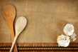 wooden spoon and garlics