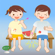 線香花火　縁台　すいか　子供達　夏