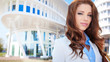 Smiling Young Pretty Female Student Standing Outside