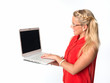 Blondine mit Brille am Laptop