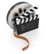 clapperboard and film reel