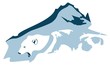 Polar bear head and tops of mountains - an emblem