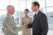 Businesswoman introducing colleagues together