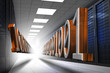 Illustration: 3d binary code in data center hallway 3d binary code in data center hallway