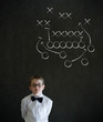 Thinking boy business man with chalk American football strategy