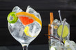 Gin tonic varied cocktails with lima lemon and grapefruit