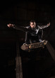 Low angle view of skater mid air