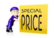 3d graphic of a friendly special price icon  on yellow post box