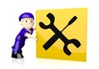 3d graphic of a happy mechanic icon  on yellow post box