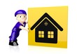 Illustration: Illustration of a cute house icon on yellow post box Illustration of a cute house icon on yellow post box