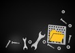 3d graphic of a regular folder sign on black technic background