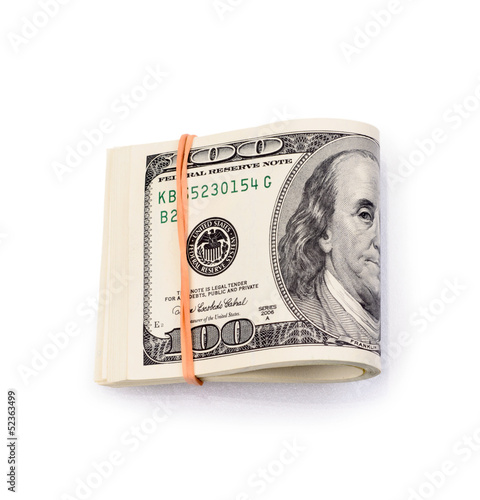 Photo: packs of dollars with a rubber band packs of dollars with a rubber band