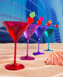 colorful cocktail in a row with cherry sand in urban city