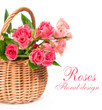 bouquet of pink roses in a basket
