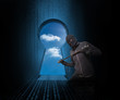 Photo : Doorway revealing cloudy sky with burglar Doorway revealing cloudy sky with burglar